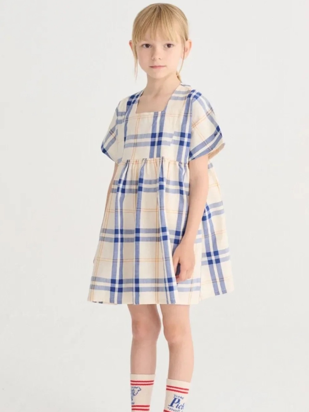 BOBO CHOSES Tartan organic cotton dress | ecru